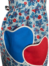 Load image into Gallery viewer, Original 1940's Feed Sack Apron - Red, White and Blue Base with Red and Blue Heart Pockets
