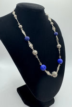 Load image into Gallery viewer, Original 1930&#39;s Art Deco Filigree and Blue Glass Beaded Necklace
