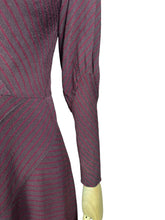 Load image into Gallery viewer, Wounded But Wearable Original 1930&#39;s Brown and Red Chevron Stripe Crepe Dress - Bust 34 36
