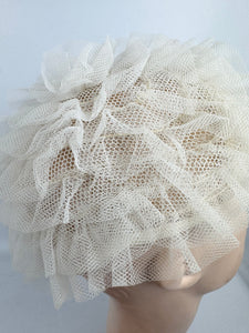 Original 1950's Ivory Mesh Ruffle Hat - Sweet Little Net Hat