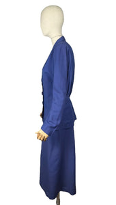 Original 1940's Hyacinth Blue Fine Linen Skirt Suit by Sacony Palm Beach - Bust 38 40