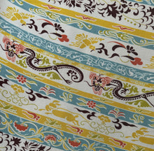 Load image into Gallery viewer, Original 1930's or 1940's Heavy Linen Novelty Print Chinese Dragon Dressmaking Fabric in Mustard, Rust, Chartreuse, Turquoise Blue and Black - 36" x 232" *
