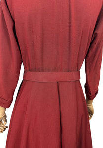 Original Late 1940's New Look 'A Leslie Fay Original' Belted Rust Day Dress - Bust 38