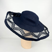Load image into Gallery viewer, Beautiful Original 1930&#39;s French Navy Picture Hat with Net and Chevron Detail
