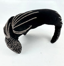 Load image into Gallery viewer, Original 1950’s Black Cotton Velvet Hat with Silver Glass Beads - Perfect Cocktail Hat
