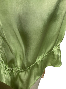 Original 1940’s Pale Green Artificial Silk Blouse with Colourful Smocking Detail - Bust 34 36