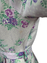 Load image into Gallery viewer, Original 1950&#39;s Purple Nylon Belted Day Dress with Pink and Green Bold Floral Print - Bust 36 38
