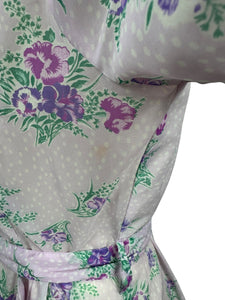 Original 1950's Purple Nylon Belted Day Dress with Pink and Green Bold Floral Print - Bust 36 38