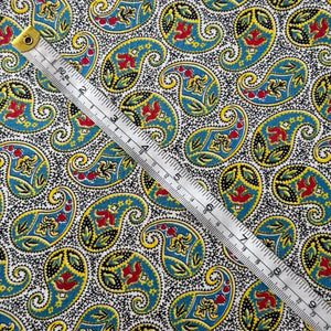 Original 1930's 1940's White, Black, Blue, Red and Yellow Paisley Print Cotton Dressmaking Fabric - 34" x 176"