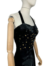 Load image into Gallery viewer, Original 1950’s Black Velvet Halterneck Full Length Evening Dress with Beaded Bodice - Bust 32 33
