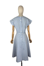 Load image into Gallery viewer, Original 1950's Blue and White Cotton Day Dress with Pockets and Ric Rac Trim - Bust 36 *
