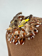 Load image into Gallery viewer, Original 1940's Brown Felt Bonnet Hat with Bird and Pheasant Feather Trim *
