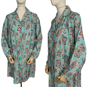 Original 1940's St Michael Cotton Smock Blouse in Turquoise, Red, Yellow and Blue - Bust 42 44 *