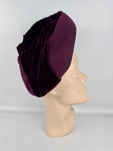 Load image into Gallery viewer, Original Late 1930’s Early 1940’s French Wine Felt and Silk Velvet High Hat
