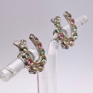 Vintage Pastel Glass Paste Lucky Horseshoe Clip-on Earrings