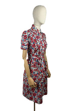 Load image into Gallery viewer, Original 1940's Deadstock Thick Cotton Belted Chore Dress in Red, White and Blue - Bust 34
