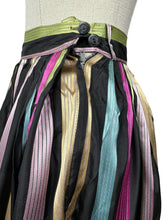 Load image into Gallery viewer, Original 1950&#39;s Black Taffeta Skirt with Stripes in Yellow, Blue, Pink and Green - Waist 24 25
