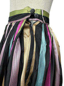 Original 1950's Black Taffeta Skirt with Stripes in Yellow, Blue, Pink and Green - Waist 24 25