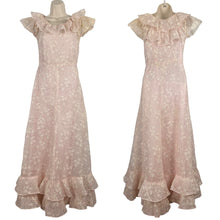 Load image into Gallery viewer, Original 1930&#39;s Pale Pink and White Full Length Evening Dress with Ruffle Trim - Bust 32
