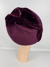 Load image into Gallery viewer, Original Late 1930’s Early 1940’s French Wine Felt and Silk Velvet High Hat
