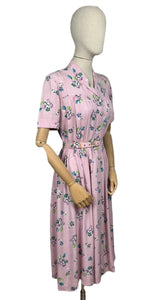 RESERVED FOR KAT Original 1940's CC41 Pink, Green, Blue and White Floral Cotton Belted Day Dress - Bust 36