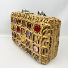 Load image into Gallery viewer, Original 1950’s Wicker Bag with Pretty Button Trim - Handmade in British Hong Kong
