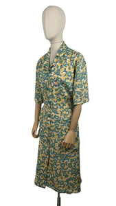 Original 1940's Volup Linen Day Dress in Yellow, Blue, Green and White - Bust 42 44 *