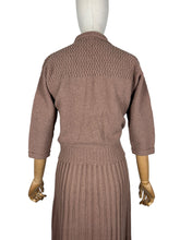 Load image into Gallery viewer, Original 1950's Warm Brown Pure Wool Skirt and Cardigan Knit Set by Kimberly - Bust 36 38 *
