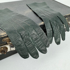 Original 1940's Dark Forest Green Pig Skin Leather Gloves -  Size 6.5 *