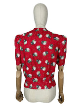 Load image into Gallery viewer, 1940&#39;s Reproduction Christmas Blouse Featuring Vintage Snowmen on a Red Base in Moda Cotton &#39;Sweet Christmas&#39; - Bust 34&quot; 36&quot;
