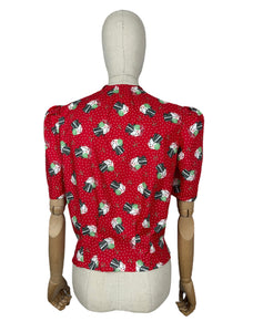 1940's Reproduction Christmas Blouse Featuring Vintage Snowmen on a Red Base in Moda Cotton 'Sweet Christmas' - Bust 34" 36"