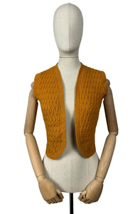 Original 1940's Pure Wool Cable Knit Waistcoat in Mustard - Bust 34 36