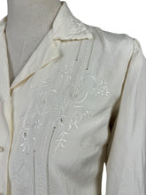 Load image into Gallery viewer, Pretty Vintage Pure Silk Long Sleeved Blouse with Silk Embroidery - Peony Brand - Bust 34

