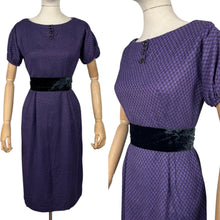 Load image into Gallery viewer, Original 1950&#39;s Purple and Black Wool Check Wiggle Dress - Bust 34 36
