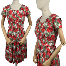 Load image into Gallery viewer, Original 1950&#39;s Petite Fit Bright Floral Floppy Cotton Day Dress - Bust 34 35 36 *
