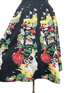 Original 1950's Black, Green and Red Novelty Print Spanish Flamenco Skirt - Waist 29 *