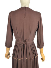 Load image into Gallery viewer, Original 1940’s Chocolate Brown Crepe Dress with Accent Trim - Bust 36
