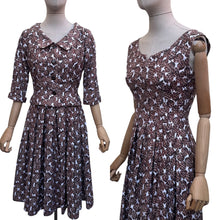 Load image into Gallery viewer, Original 1950's White and Brown Novelty Print Pine Cone Dress and Jacket Set - Bust 34
