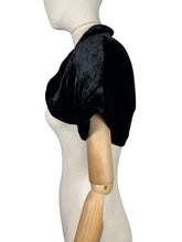 Load image into Gallery viewer, Original 1930's or 1940's Inky Black Velvet Evening Bolero - Bust 32 34
