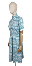 Load image into Gallery viewer, Original 1940&#39;s 1950&#39;s Blue, White and Black Stripe Cotton Floral Day Dress - Bust 36
