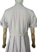 Load image into Gallery viewer, Original 1950's Crisp Cotton Belted Day Dress in Pink and Blue Plaid - Bust 36 37 *

