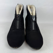 Load image into Gallery viewer, Original 1940's 1950's Inky Astrakhan Trimmed Suede Boots with Zips - Uk 5 or 5.5
