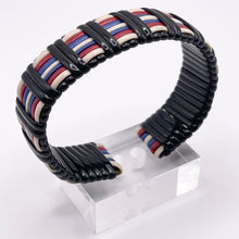 Load image into Gallery viewer, 1940&#39;s Make Do and Mend Wire Cuff Bracelet in Patriotic Red, White and Blue &#39;Telephone Wire&#39;
