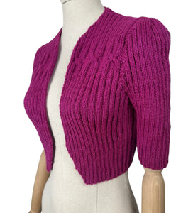 1940's Reproduction Hand Knitted Bolero in Boysenberry Pink Acrylic - Bust 32 34 36 *