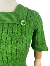 Load image into Gallery viewer, 1930&#39;s Reproduction Pretty Wool Knit with a Neat Collar and Button Detail in Green - Bust 34 36
