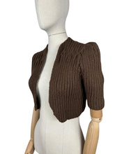 Load image into Gallery viewer, 1940&#39;s Reproduction Hand Knitted Bolero in Dark Brown Acrylic - B34 36 38 40
