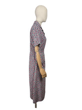 Load image into Gallery viewer, Original Volup 1930&#39;s Blue Cotton Dress with Pretty Floral Print in Red, Green and White - Bust 40 42
