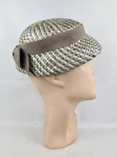 Load image into Gallery viewer, Original 1950's Grey Lacquered Raffia Hat with Grosgrain Bow Trim by Jacoll *

