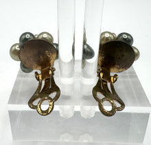 Load image into Gallery viewer, Original 1950&#39;s Mid Century Faux Pearl and Grey Clip on Flower Earrings
