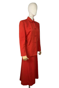 Original 1940's Lightweight Red Wool Suit by Strauss-Hirshberg's - Bust 40